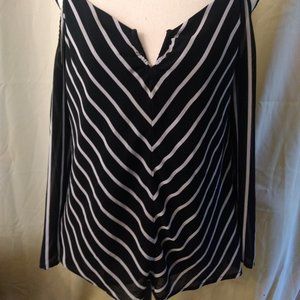 Nicole Miller black and white stripe long sleeve cold shoulder blouse